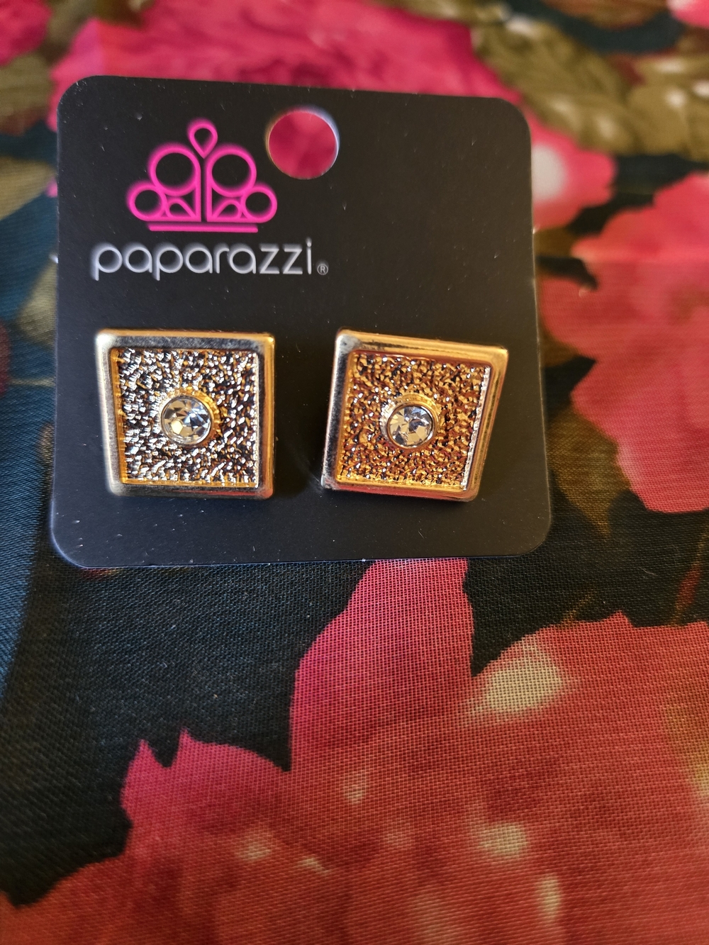 paparazzi Gold Square Crystal Accent Stud Cufflinks